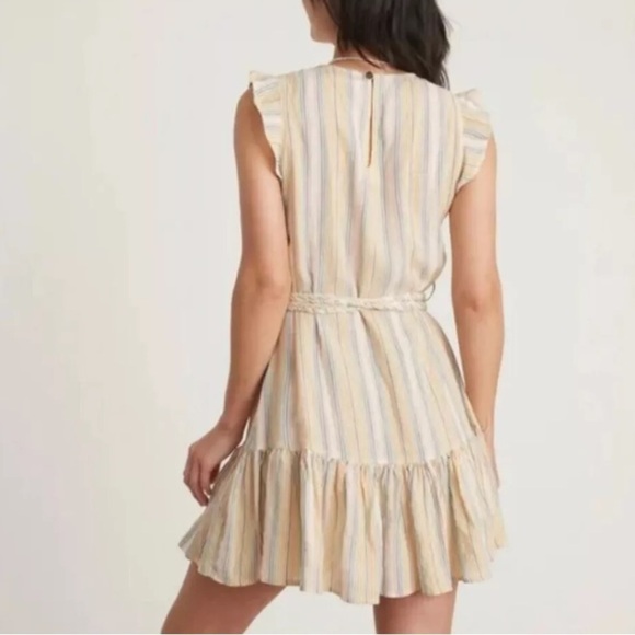 Marine Layer Laney Beachy Stripe Linen Blend Dress W/ Braided Waist Rope Medium - Picture 2 of 12